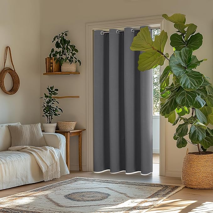 ChrisDowa Blackout Curtains 80 Inches Long for Doorways and Closets, Thermal Insulated Temporary Room Dividers (1 Panel, Grey, 52 x 80 Inch)