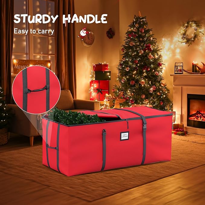 Mrrihand Christmas Tree Storage Bag, Large Artificial Christmas Tree, 9 Ft Anti-Tear Heavy-Duty 600D Oxford Cloth Christmas Tree Storage Box with Handles, Christmas Tree Storage Container (Red)