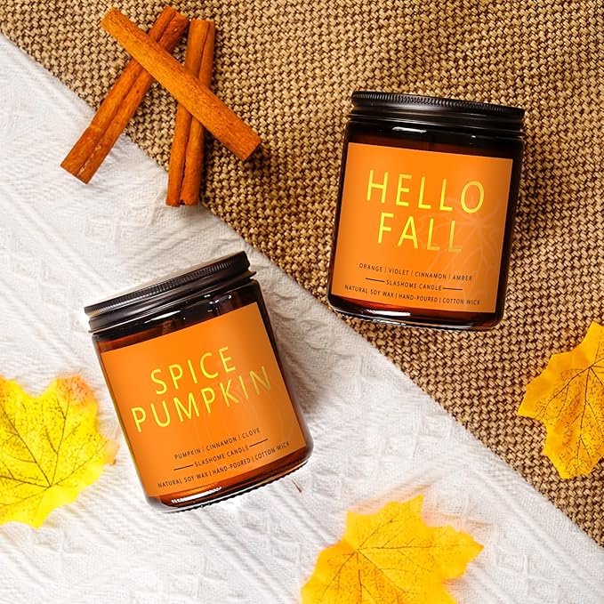 Fall & Christmas Candles, Soy Candles Set - 7Oz * 6 Pack, Holiday/Birthday/Christmas Gifts for Women & Men, Autumn Scents of Hello Fall/Spice Pumpkin/Apple Cider/Hot CocoaCinnamon & Cedar/Maple Latte