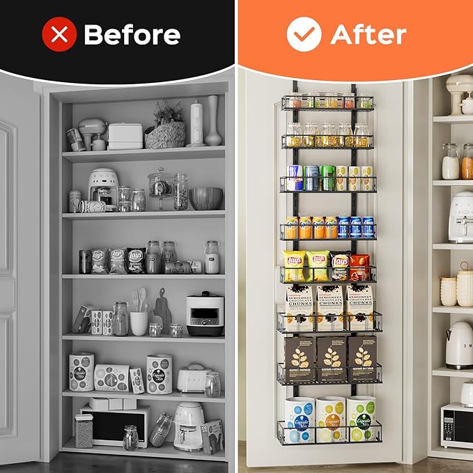 Bunoxea Black 8-Tier Over The Door Pantry Organizer, Pantry Organization And Storage, Metal Hanging Spice Rack Shelves Door, Home & Kitchen Essentials, Laundry Room Bathroom Organization