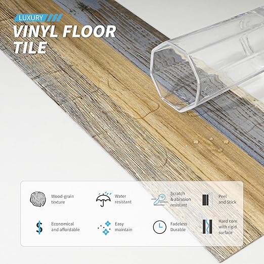 Art3d 36-Pack 54 Sq.ft Peel and Stick Floor Tiles Vinyl Plank Flooring Wood Look, Adhesive and Waterproof Tile Sticker for Bedroom, Living Room, Kitchen, RV in Aspen Yellow