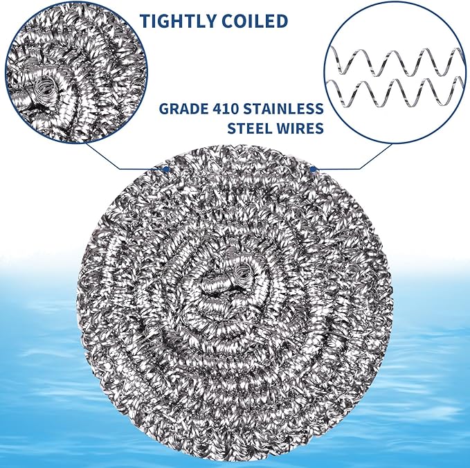 GUEICN Stainless Steel Scrubber Scrubbing Scouring Pad Sponges Clean Pot Pan and Steel Wool for Kitchen Bathroom (10Pcs Metal Scrubber)