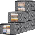 Direct 100L, 6 Pack, Storage Containers, Large Clothes Storage Bins Foldable Organization and Storage Bags with Reinforced Handle, Clear Window for Bedding, Blankets, Clothing, Black