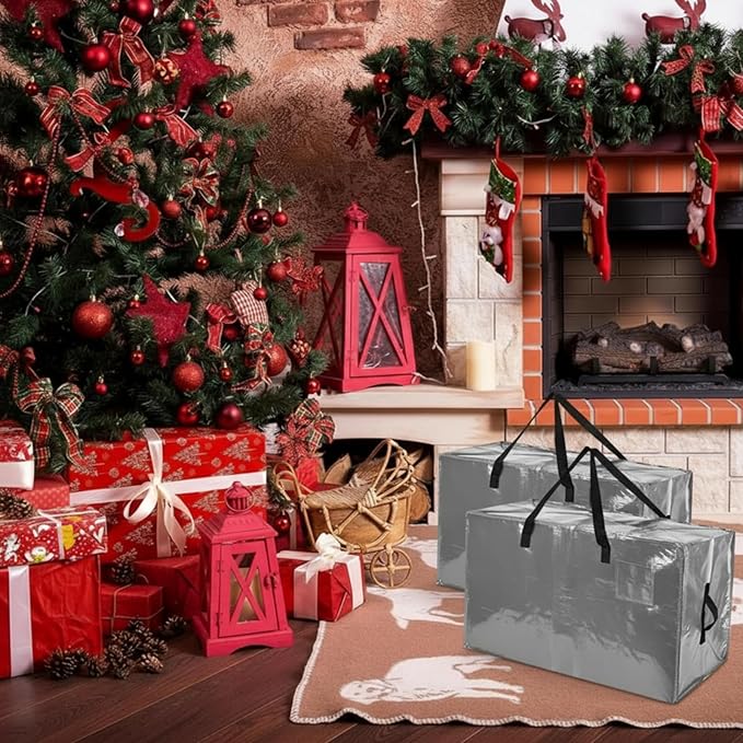 Shappy 6 Pcs Heavy Duty Christmas Storage Bags Extra Large Ornaments Container Moving Bags Xmas Decoration Organizer Storage Bag(Grey,30 x 16", 24 x 16", 20 x 16")