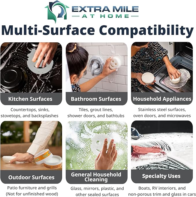 Power Paste Natural All Purpose Cleaner Bundle - Grout Cleaner for Tile Floors with Sponge & Crevice Brush - Deep Cleaning Tools for Shower Tile Grout, Bathroom, Kitchen Surfaces, Tight Spaces at Home