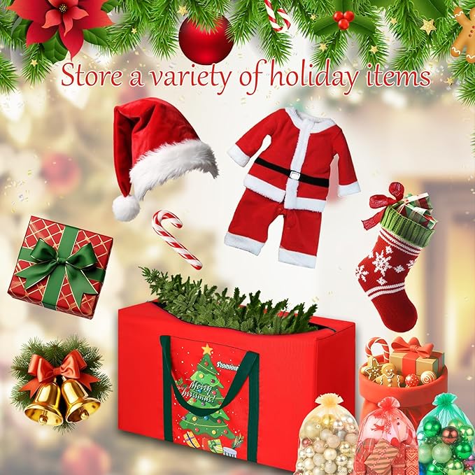 Christmas Tree Storage Bag 4FT 600d Oxford Fabric Small Christmas Tree Bag 5FT for Ornament Storage 100 X 45 X 28cm with 3 Christmas Decoration Storage Bag 30X40cm