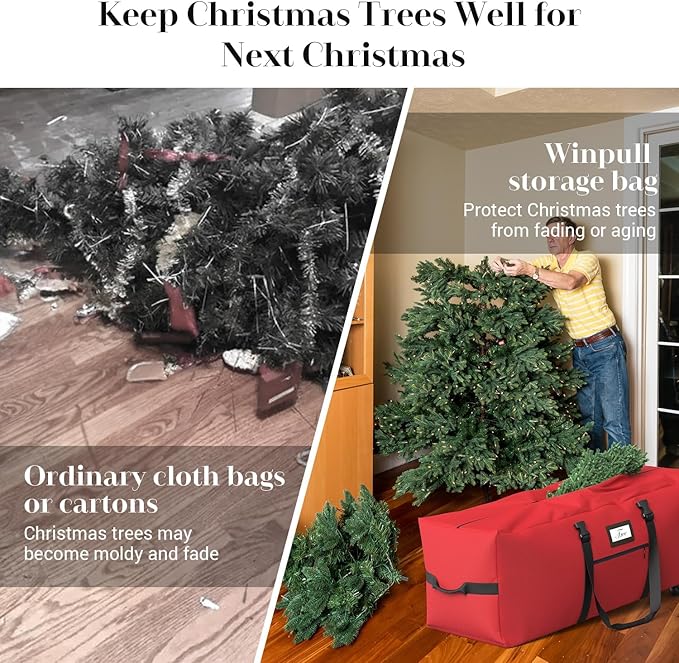 Rolling Christmas Tree Storage Bag for 9 ft Artificial Tree, 600D Waterproof Oxford Fabric, Large Christmas Tree Bag with Dual Zipper, Wheels, Handles, Heavy Duty Xmas Storage Container - Red