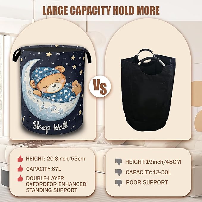 Cute Bear Doll Laundry Hamper,Sleep Well Laundry Baskets,Waterproof Oxford Cloth Toy Storage for Bedroom,Bathroom,Nursery,16x20.8 Inch