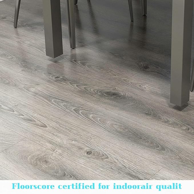 Lareko 6 Sq.Ft,Wood Peel and Stick Floor Tiles,4 Pack Grey Vinyl Flooring (No Adhesive Residue) 36"×6" Waterproof and Non-Slip Laminate Flooring for Renters Bathroom, Living Room(Smoke Grey)