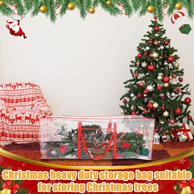 Sadnyy 4 Pcs Large Christmas Tree Storage Bag 9ft Plastic Waterproof Durable Heavy Duty Xmas Holiday Tree Containers Bag with Handles for Storing Santa Garland Holiday Ornament