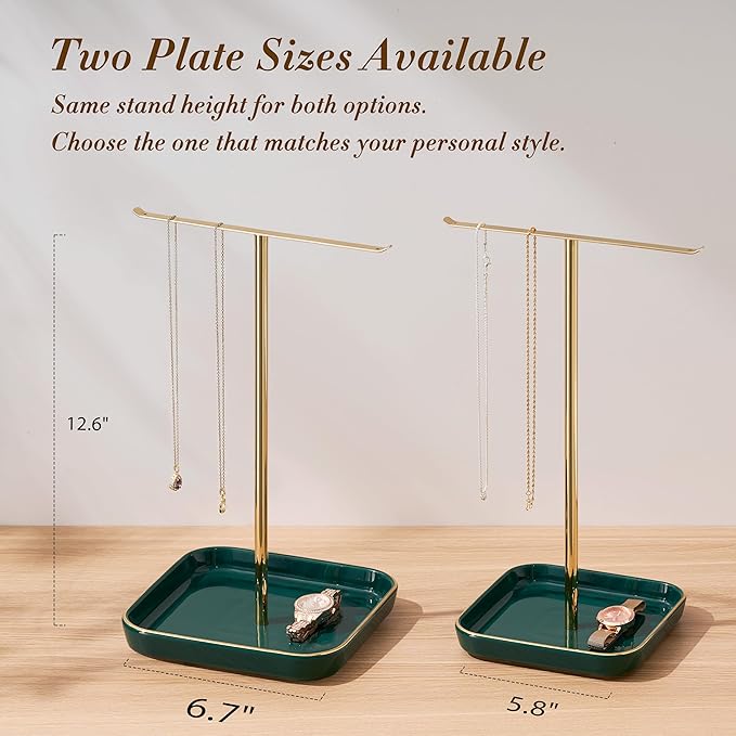 pickpiff Jewelry Holder Stand with Ceramic Base: 12" Tall Necklace Organizer Rack, Tree Design Display Storage for Necklaces, Bracelets, Rings