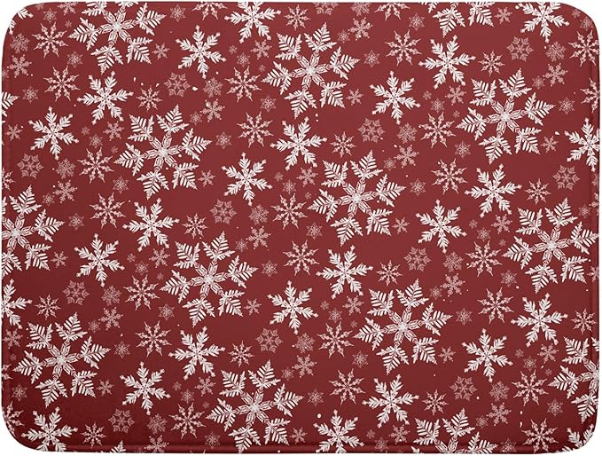 Christmas Dish Drying Mat for Kitchen Counter 24x18 Inch Xmas Snowflake Drying Mat with Absorbent Reversible Microfiber Red Dish Drainer Mats Rack Pad for Coffee Countertop Protector
