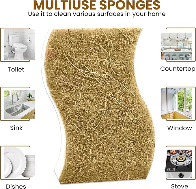MMG Prime Natural Kitchen Sponge –12-Pack Biodegradable Sponges for Dishes –Compostable Dish Washing Scrubbers – Eco Friendly Non-Scratch Cellulose & Coconut Husk Scrubber Sponges for Cleaning