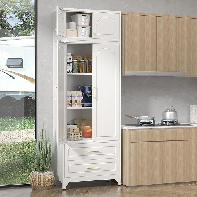 90" Pantry Kitchen Cabinet with Drawer, 75" Pantry Cabinets with 15" Cabinets, Freestanding Kitchen Storage Cabinet for Dining Room, Living Room, Alacena para Cocina, Assembly Required, White