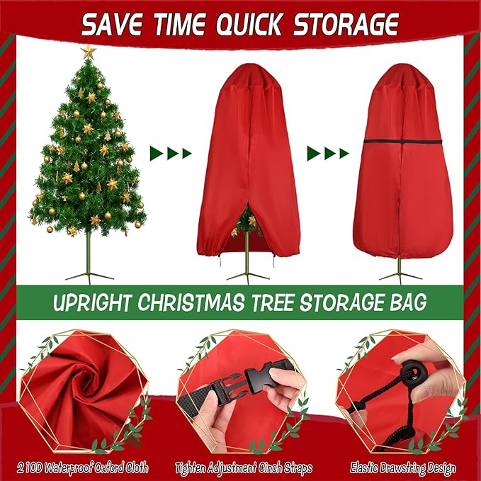 Upright Christmas Tree Storage Bag with Zipper & Adjustable Straps, Tear Resistant Storage Cover for 6 Ft Christmas Tree, Perfect for Easy Storage and Protection of Xmas Ornaments (Red, 6ft)