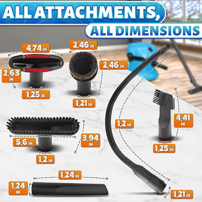 12 Pcs Universal Vacuum Attachments & Brushes Set – Vacuum Cleaner Attachments Universal 2 1/2" 1 1/4" with Soft Bristles – Durable PP, Multi-Purpose for Car, Home, Workshop Cleaning, Extended Reach