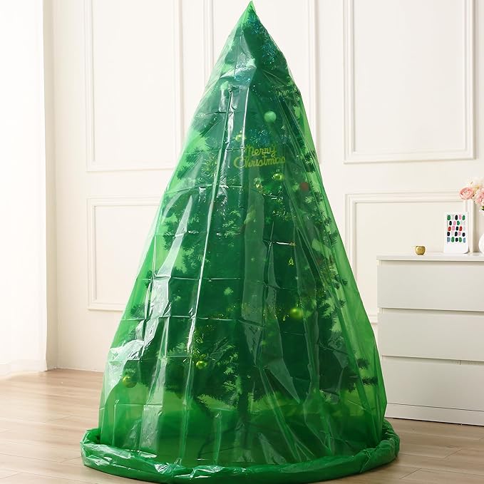 Jumbo Christmas Tree Removal Bag, Green Extra Large 6ft Width x 9ft Tall Christmas Tree Disposal Bag Waterproof for Upright Storage
