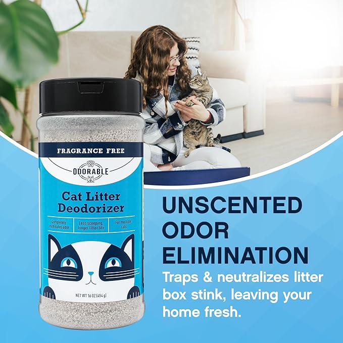 Odorable Cat Litter Deodorizer - Unscented Odor Eliminator & Litter Box Cleaner & Freshener, Non-Tracking, Dust-Free, Easy Clump & Seal, Stain & Odor Control, Advance Odor Control Technology - 16oz