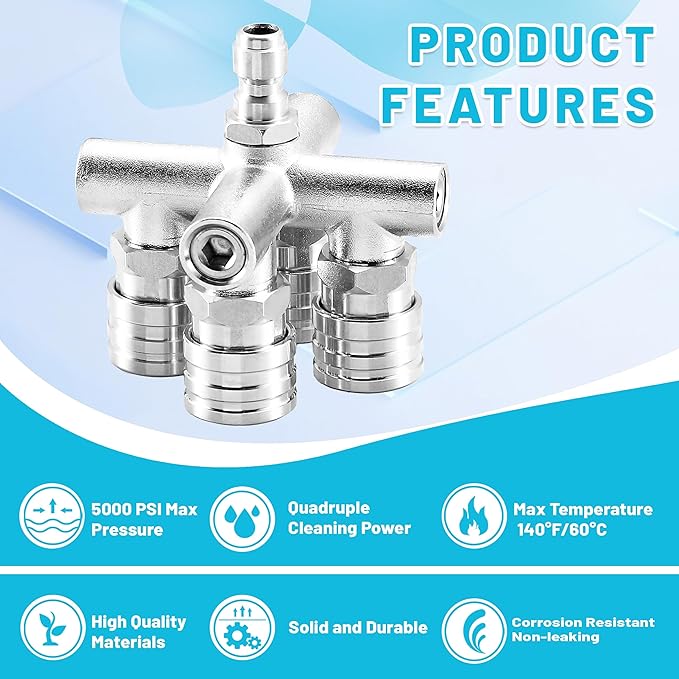 EZALOR Quadruple Pressure Washer Tips, 4 in 1 Power Washer Nozzle, 4 Nozzle for Pressure Washing with 16PCS Power Washer Spray Nozzles (0, 15, 25, 40 Degree), 1/4 Inch Quick Connect, 5000 PSI