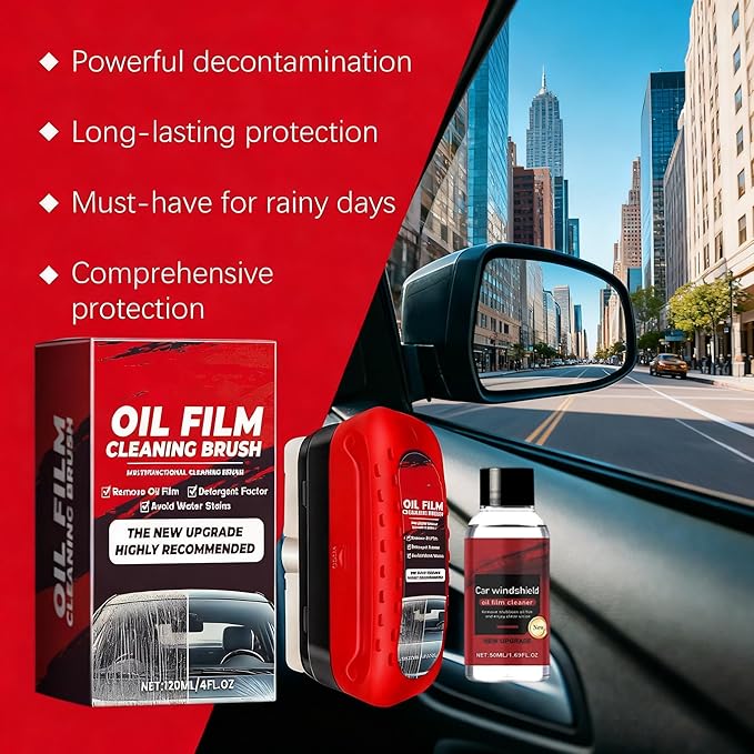 Rottipe 2PCS Glass Cleaner Kit,Glass Oil Film Remover, Windshield Hydrophobic Coating & Automotive Oil Film Cleaning Brush, Enhance Clarity with Car Glass Cleaner & Glass Cleaning Board