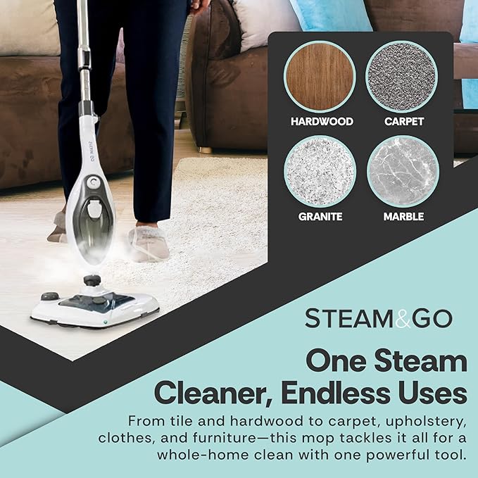 Steam & Go 10-in-1 Multi-Surface Steam Mop - Deep Clean & Sanitize with Heat