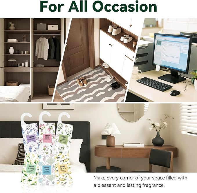 MYARO 12 Packs Large Sachets for Drawer & Closet Air Freshener Scent Potpourri Bag Long Lasting Deodorizer 6 Scents - Lavender, Rose, Jasmine, Ocean, Vanilla, Lily