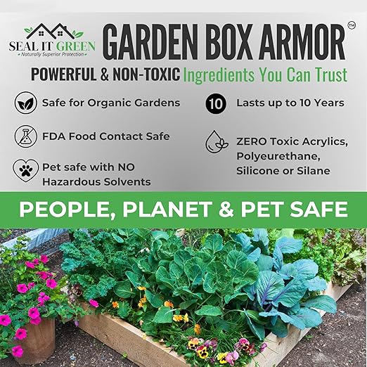 Garden Box Sealer | FDA Food Contact Safe Plant-Based Wood Sealant for Raised Bed, Planter & Pet House. Protects All Wood Types from Water & Weather Damage | (5 Gallon)