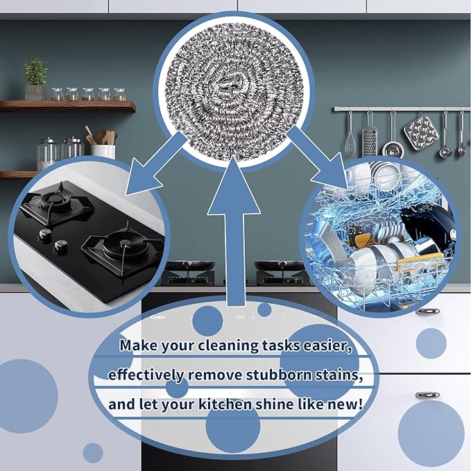 GUEICN Stainless Steel Scrubber Scrubbing Scouring Pad Sponges Clean Pot Pan and Steel Wool for Kitchen Bathroom