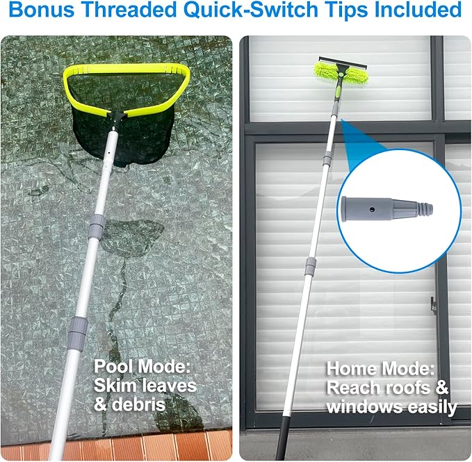 Sepetrel Pool Pole-Upgraded Professional 15 Foot Telescoping Swimming Pool Pole with Threaded Tips,Adjustable Telescopic Poles,for Skimmer Net,Brush,Vacuum Head