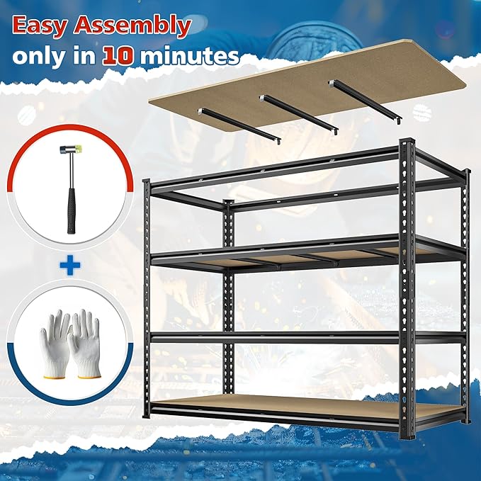 DurayLoly 55" W Storage Shelves, 2040LBS Garage Shelving Heavy Duty, 4-Tier Storage Shelving, Adjustable Metal Shelving Unit for Garage, Warehouse, Pantry, Kitchen, 55" W × 24" D × 60" H