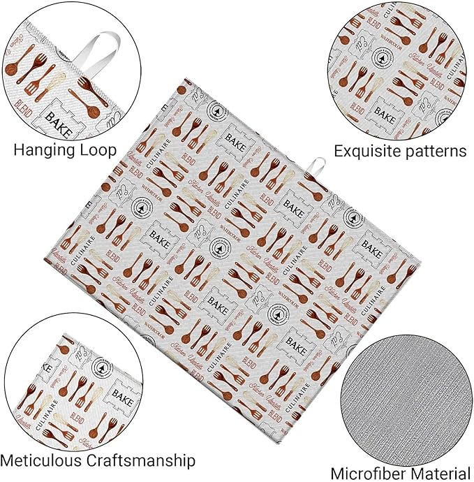 Dish Drying Mat For Kitchen Counter, Vintage Tableware Microfiber Absorbent Dish Drainer Rack Pad Reusable Large 18x24in Drying Mat