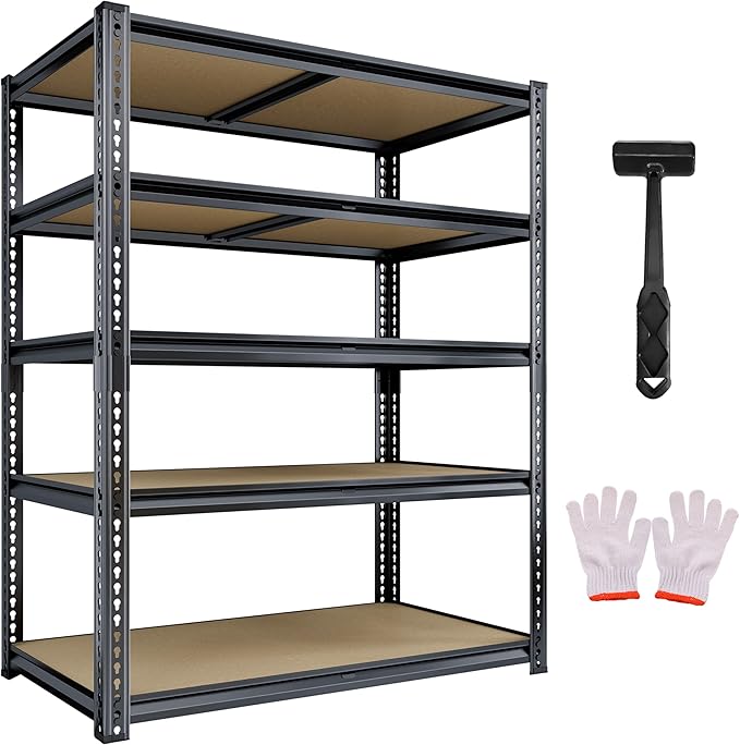 CypBed 72" H Storage Shelves,2250LBS Garage Shelving,Adjustable Metal Shelving Unit,Garage Shelve Heavy Duty for Basement, Warehouse, Kitchen,35.6" W × 16" D × 72" H, Black