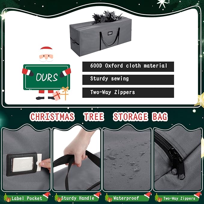7.5 Ft Heavy Duty Christmas Tree Storage Bag 900d Oxford Fabric with Wheels and Reinforced Handles, Durable Xmas Storage Box for Disassembled Holiday Tree (7.5 ft,Grey)