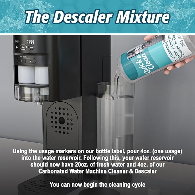 Quick & Clean 32oz. Carbonated Water Machine Cleaner & Descaler - Made in the USA - Compatible with At-Home Carbonated Water Machines - Removes Mineral & Limescale Buildup