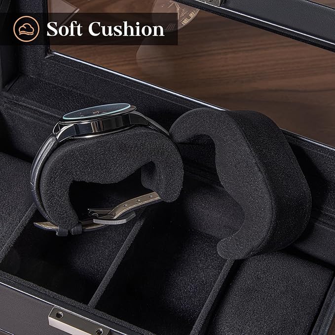 ProCase Watch Case, 4 Slot Mens Watch Box Holder Organizer with Glass Lid, 2-Layer Watches Display Case, Mens Jewelry Box with Drawer, Birthday Valentine Gifts for Men Women -4 Slot, Black