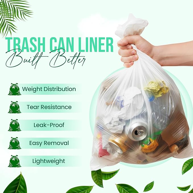 Premium 10-15 Gallon Trash Can Liners 1000 Count (24" x 33", 6 Mic) – Strong Multipurpose Clear Trash Bags on Easy-Tear Rolls for Home, Office, Commercial & Industrial Use – 20 Rolls, 50 Count