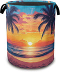 Laundry Hamper,Tropical Palm Laundry Basket,Sunset Sea Beach Waterproof Oxford Cloth Storage Basket with Handle for Clothes Books Nursery Home Storage Sundries 16"x20"