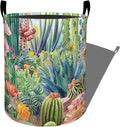 Vibrant Cactus with Blooming Flowers Laundry Basket with Handles, 19.7"x15.7" Clothes Foldable Laundry Hamper Organizer for Dorm Nursery Bedroom Bathroom Decor, Toy Storage Bin for Kids
