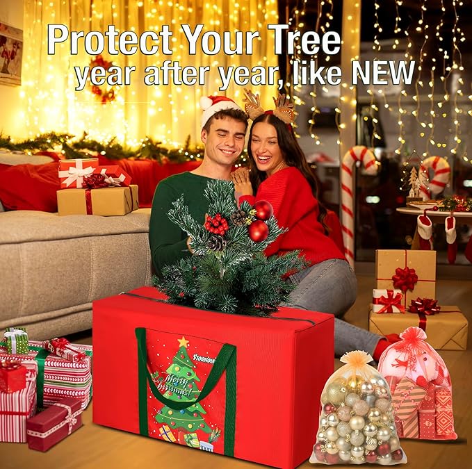 Christmas Tree Storage Bag 4FT 600d Oxford Fabric Small Christmas Tree Bag 5FT for Ornament Storage 100 X 45 X 28cm with 3 Christmas Decoration Storage Bag 30X40cm