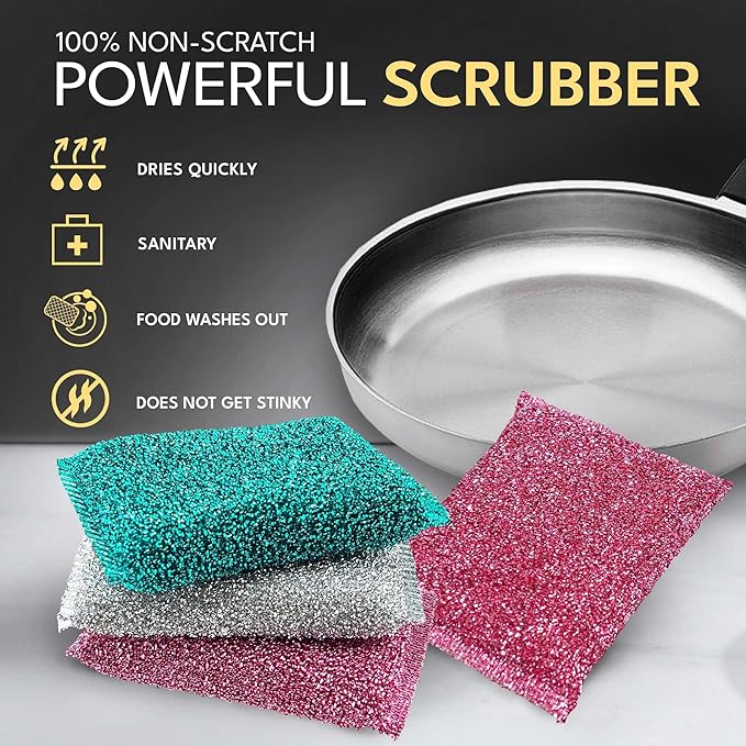 Sponges for Kitchen (3Pc Pack) - Non Scratch Dish Sponge or Dish Scrubber for Dishwashing - Kitchen & Household Cleaning Scrub - Scrubbers for Dishes, Pots, Pans, Sink - Durable & Long Lasting