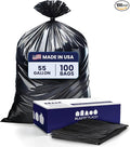 Plasticplace - W55LDBS1 55-60 gallon Trash Bags │ 1.7 Mil EQ │ Black Eco-Friendly Heavy Duty Garbage Can Liners │ 38” x 58” (100Count) Black
