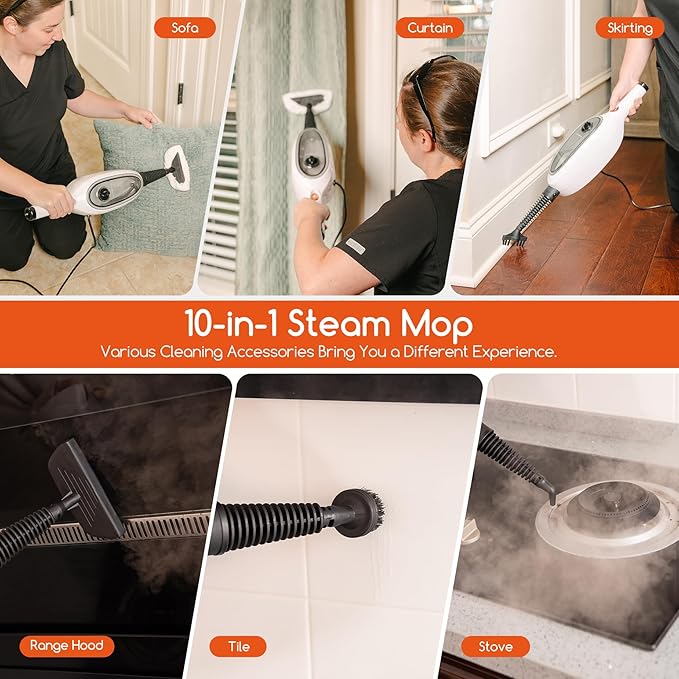 REECOO Steam Mops for Floor Cleaning, Unique Double-Sided Flip Design, 15 Seconds Fast Heating，10-in-1 Steam Cleaner for Kitchen, Living Room Wood Floor Tile Cleaning
