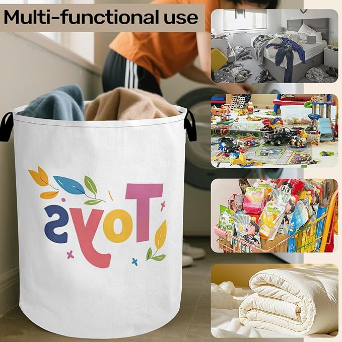Toys Foldable Canvas Laundry Basket with Handles - Toy Organizer, Heavy Duty for Home，Bedroom, Dorm, Bathroom