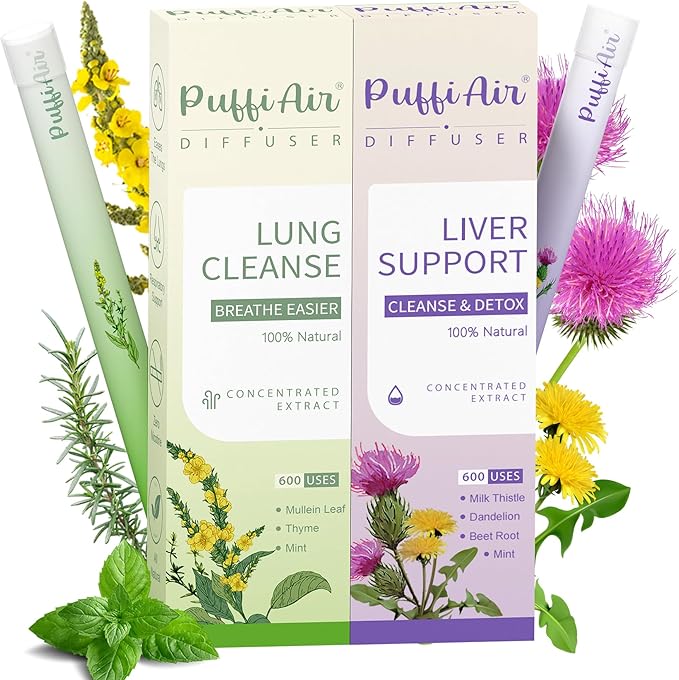 PUFFIAIR Inner Balance Duo Herbal Diffuser Pen Set | Mullein Cleanse Inspired Blend for Daily Reset | Green Purple | 2 Count