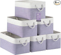 Large Storage Baskets- 15x11x10 inch Storage Bins for Shelves and Closet Organizing, Foldable Fabric Bin for Home Organization Clothes and Laundry (6-Pack, White&Purple)