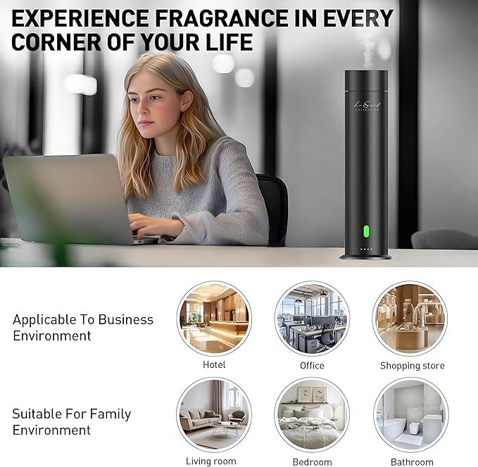 Wireless Aroma Diffuser Scent Oil - Home Luxury Portable Scent Diffuser - Remote Control Waterless Diffuser - 1000 sq. ft Coverage - Essential Oil 20ml Sample Pack Included - Aromatherapy (Silver)