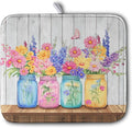 Daisy Dish Drying Mat for Kitchen Counter Spring Summer Flowers Vases Dishes Pad Microfiber Absorbent Dish Draining Mats Rustic Farmhouse Floral Wooden Board Dish Drainer Rack Mat 16x18 Inch