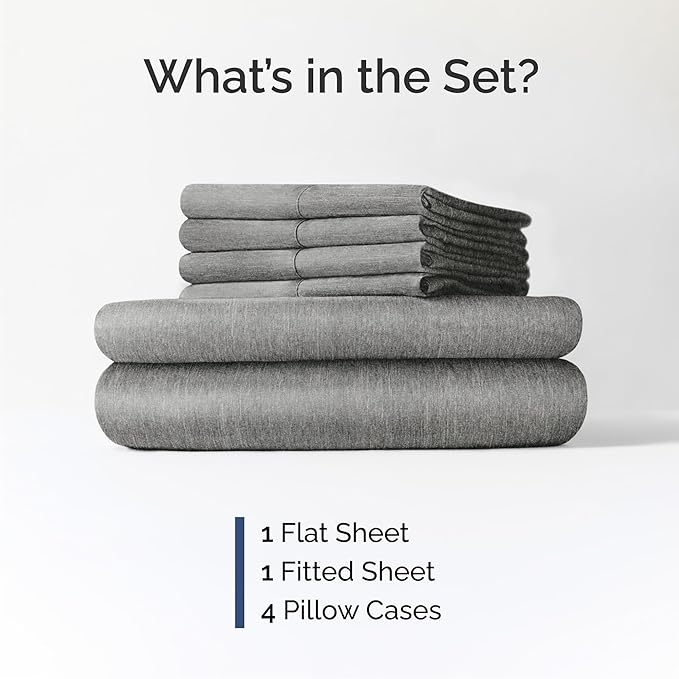 Cal King 6 Piece Sheet Set - Comfy Breathable & Cooling - Soft Hotel Luxury Bedding Set w/ 8-16 Inch Deep Pockets - 1 Flat & 1 Fitted Sheet & 4 Pillowcases - Wrinkle Free & Easy Care - Heathered Grey