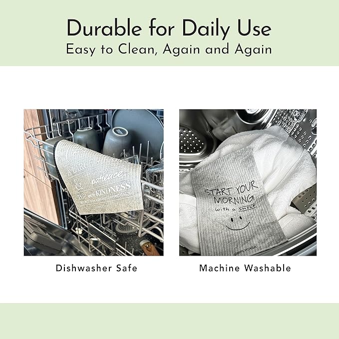 SIMPLYCASA Long Gray 7‑Pack Swedish Dishcloths – Reusable,Cellulose Sponge Dish Cloths for Washing Dishes, Paper Towel Replacement, Plastic-Free Packaging, Super Absorbent