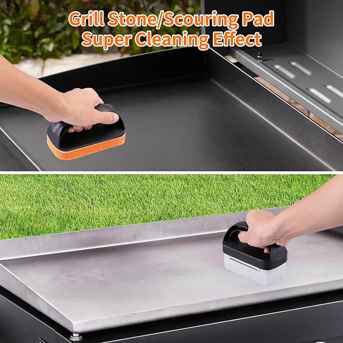 Griddle Cleaning Kit for Blackstone Accessories,Heat-Resistant Silicone Spatula Mat with Hanger,Flat Top Grill Cleaning Kit Set with Grill Cleaner Stone Brick, Griddle Scraper&Scouring Pads
